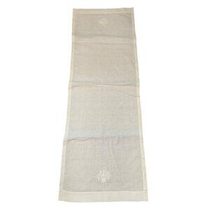 Vintage Cream Flower Basket Embroidery Linen Table Runner 17"x47"